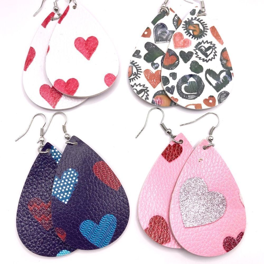 Set of 4 love faux leather hook earrings